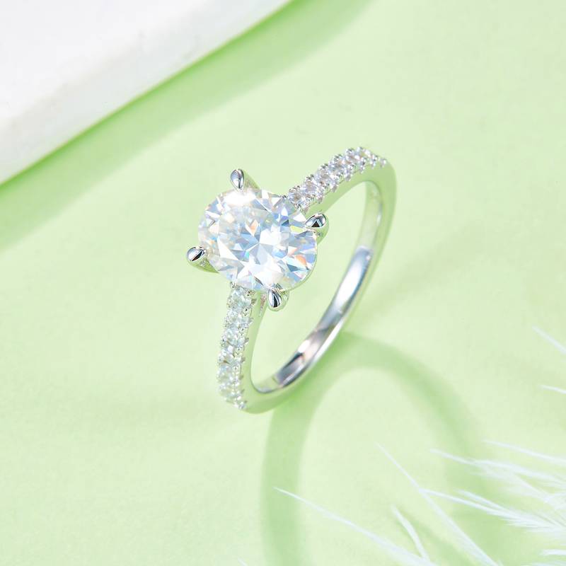 微镶蛋形S925银镀白金MoissaniteWomen's Ring2.0ctD级